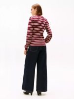 Gold-Button Stripe Crewneck T-Shirt-Burgundy - Image 5
