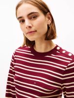 Gold-Button Stripe Crewneck T-Shirt-Burgundy - Image 2