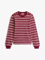 Gold-Button Stripe Crewneck T-Shirt-Burgundy - Image 3