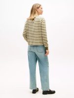 Long-Sleeve Stripe Crewneck T-Shirt Women -Utility Olive #XW06017 - Image 3