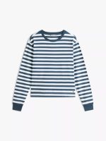 Long-Sleeve Stripe Crewneck T-Shirt Women -Military Denim #XW06017 - Image 3