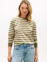 Long-Sleeve Stripe Crewneck T-Shirt Women -Utility Olive #XW06017