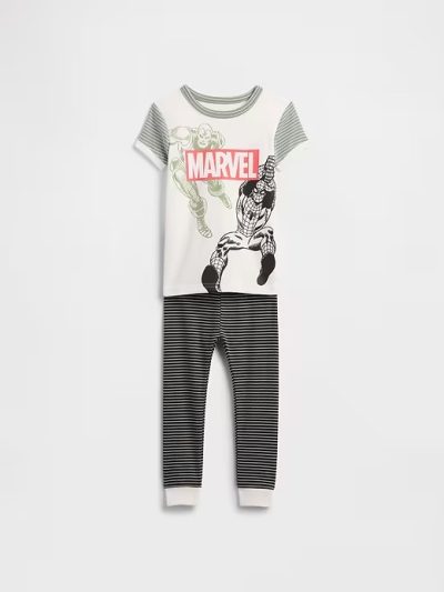Kids & babyGap | Marvel Avengers 100% Organic Cotton PJ Set - new off white stripe - Image 1