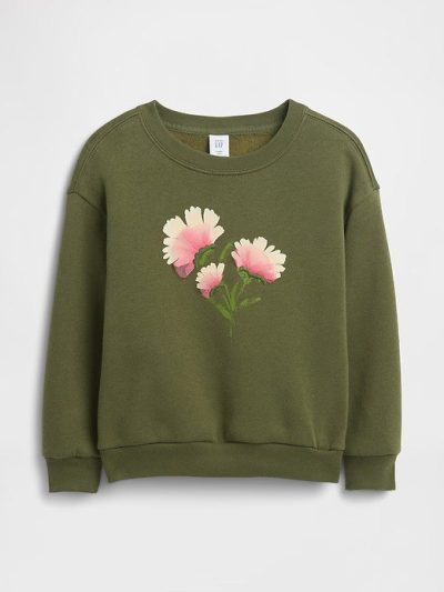 babyGap Graphic Sweatshirt - Army Jacket Green Floral - Image 1