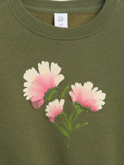 babyGap Graphic Sweatshirt - Army Jacket Green Floral - Image 2