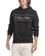 CALVIN KLEIN Long Sleeve Iconic Logo With Piping Pull Over Hoodie - Black