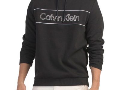CALVIN KLEIN Long Sleeve Iconic Logo With Piping Pull Over Hoodie - Black