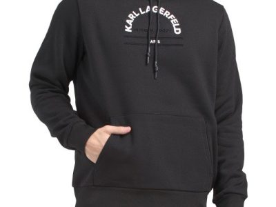 KARL LAGERFELD PARIS Lattidude Longitude Logo Fleece Hoodie - Black