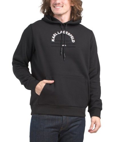 KARL LAGERFELD PARIS Lattidude Longitude Logo Fleece Hoodie - Black - Image 1
