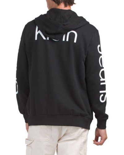 CALVIN KLEIN Long Sleeve Traveling Logo Full Zip Hoodie - Black - Image 2