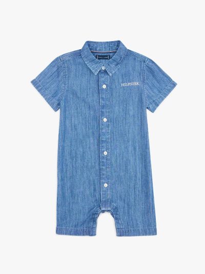 Babies' Chambray Shortall - Medium Wash #XB01476 - Image 1
