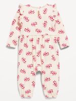 Long-Sleeve Ruffle-Trim Ribbed Jumpsuit for Baby - Candy Cane Print - Image 2