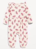 Long-Sleeve Ruffle-Trim Ribbed Jumpsuit for Baby - Candy Cane Print