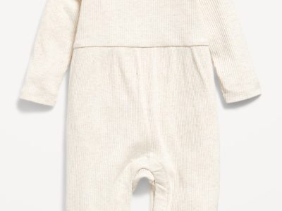Long-Sleeve Ruffle-Trim Ribbed Jumpsuit for Baby - Oatmeal Heather