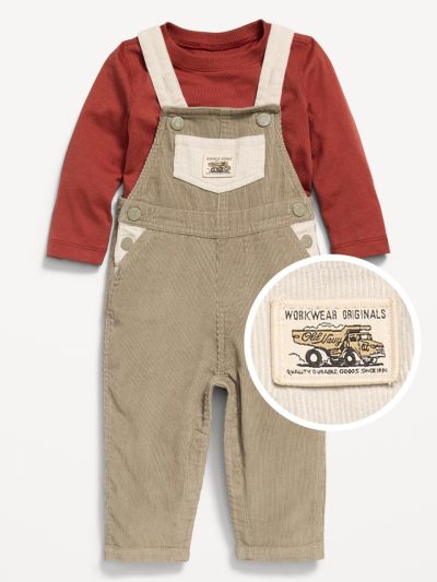 Long-Sleeve T-Shirt and Corduroy Overalls Set for Baby - Sand Dollar - Image 1