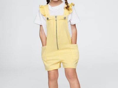 Baby & Toddler UltraSoft Ruffle Denim Shortalls - Pale Banana Yellow
