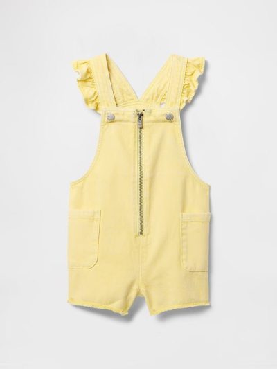 Baby & Toddler UltraSoft Ruffle Denim Shortalls - Pale Banana Yellow - Image 2
