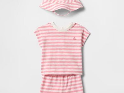 Baby Organic Cotton Three-Piece Outfit Set - Pink Stripe
