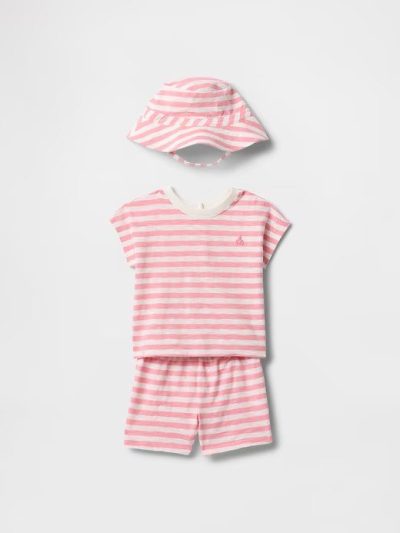 Baby Organic Cotton Three-Piece Outfit Set - Pink Stripe - Image 1