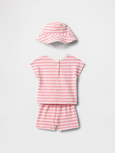 Baby Organic Cotton Three-Piece Outfit Set - Pink Stripe - Image 2