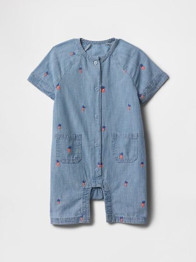 Baby Peter Rabbit™ Chambray Shorty One-Piece - Chambray Print - Image 1