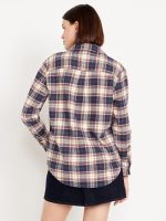 Plaid Flannel Button-Down Boyfriend Shirt - Navy Plaid (Regular) - Image 2