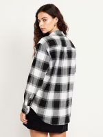 Plaid Flannel Button-Down Boyfriend Shirt - Black Buffalo Plaid (Regular) - Image 3