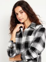 Plaid Flannel Button-Down Boyfriend Shirt - Black Buffalo Plaid (Regular) - Image 2