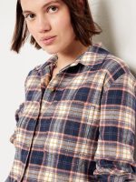 Plaid Flannel Button-Down Boyfriend Shirt - Navy Plaid (Regular) - Image 3