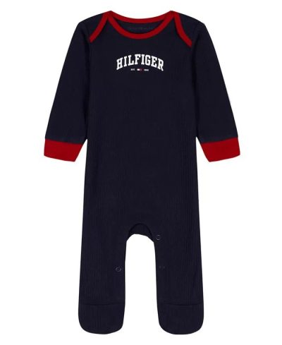 Tommy Hilfiger Baby Boys Drop Needle Logo Footed Coverall-Black - Image 1