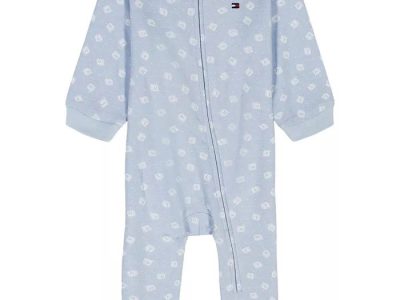 Tommy Hilfiger Baby Boys Logo Print Footed Coverall-Blue