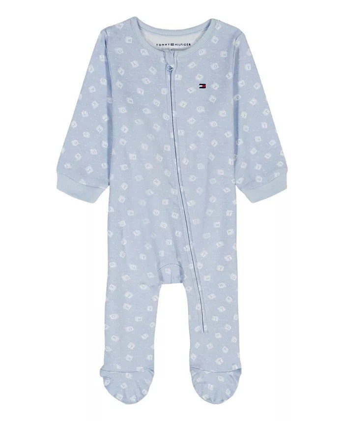 6328070369025133577 Tommy Hilfiger Baby Boys Logo Print Footed Coverall-Blue - Image 1
