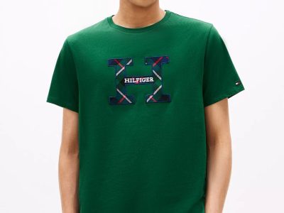 Men Plaid Monogram Logo T-Ornamental Green