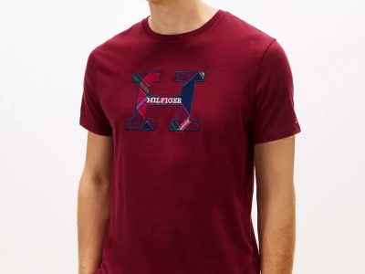 Men Plaid Monogram Logo T-Shirt-Deep Rouge
