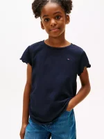 Kids' Lettuce-Trim Sleeve T-Shirt - Navy #71J4026