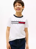Kids' Flag Stripe Logo T-Shirt-Optic White