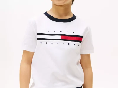 Kids' Flag Stripe Logo T-Shirt-Optic White