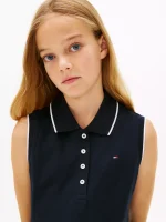 Kids' Sleeveless Pleated Polo Dress-Navy - Image 3