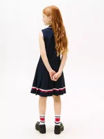 Kids' Sleeveless Pleated Polo Dress-Navy - Image 2