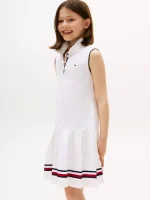 Kids' Sleeveless Pleated Polo Dress-Optic White - Image 3
