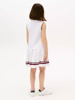Kids' Sleeveless Pleated Polo Dress-Optic White - Image 2