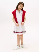 Kids' Sleeveless Pleated Polo Dress-Optic White