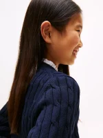 Kids' Cable Knit Cardigan-Navy Blue - Image 3