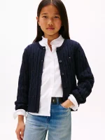 Kids' Cable Knit Cardigan-Navy Blue
