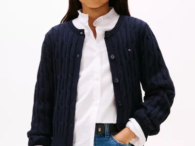 Kids' Cable Knit Cardigan-Navy Blue