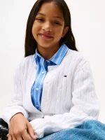 Kids' Cable Knit Cardigan-Ecru - Image 3