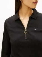 Long-Sleeve Zip Slim Fit Polo - Black #76J3175 - Image 4