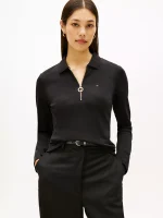 Long-Sleeve Zip Slim Fit Polo - Black #76J3175