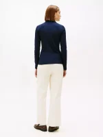 Long-Sleeve Zip Slim Fit Polo - Navy Blue #76J3175 - Image 2