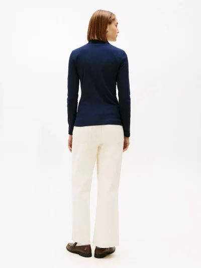 Long-Sleeve Zip Slim Fit Polo - Navy Blue #76J3175 - Image 2
